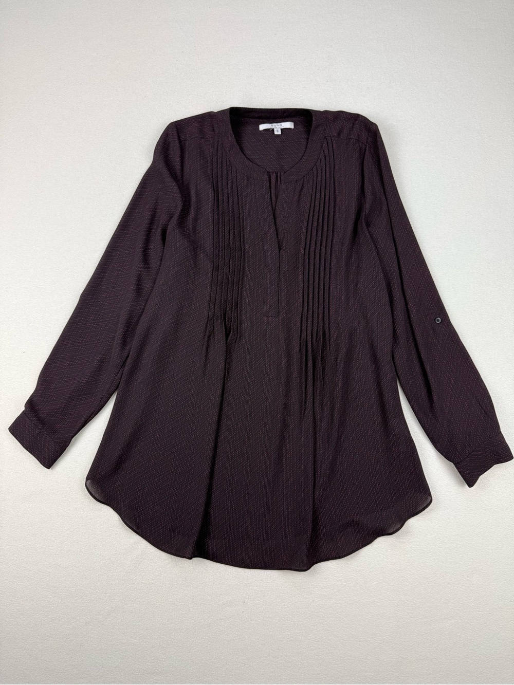 Alfred Sung Burgundy Tunic Blouse Long Sleeve Pin-tuck Top Size Medium